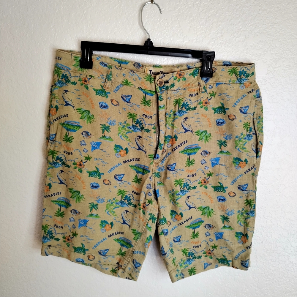 Tailor Vintage Greenwich Novelty Tropical Paradise Slim Fit Shorts Sz 36